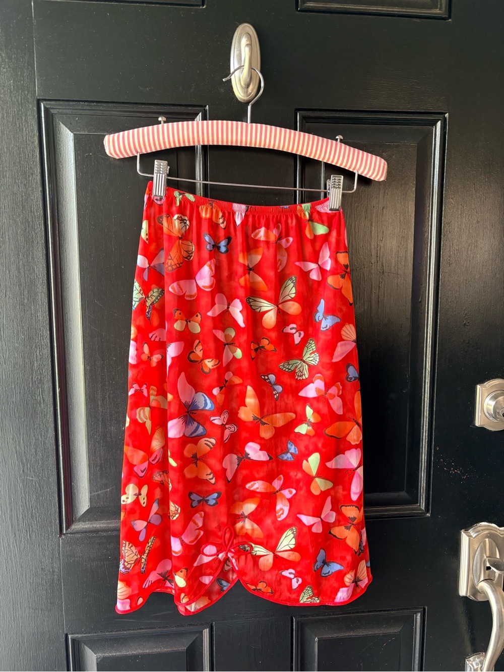 VTG 60’s Vanity Fair  Red Nylon Butterfly Print Half Slip Size S